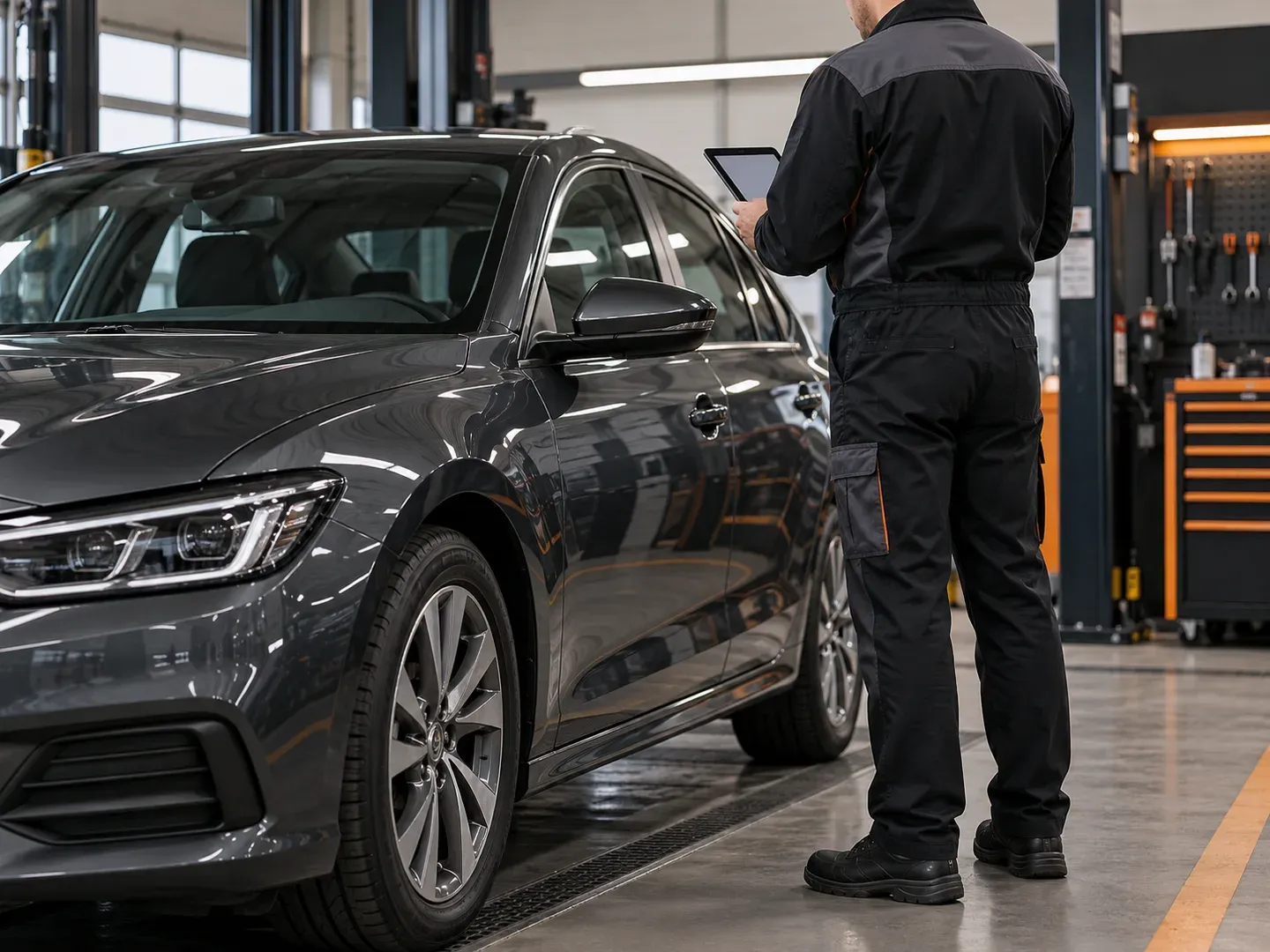 Автомобиль в зоне предпродажного осмотра — тематическая иллюстрация